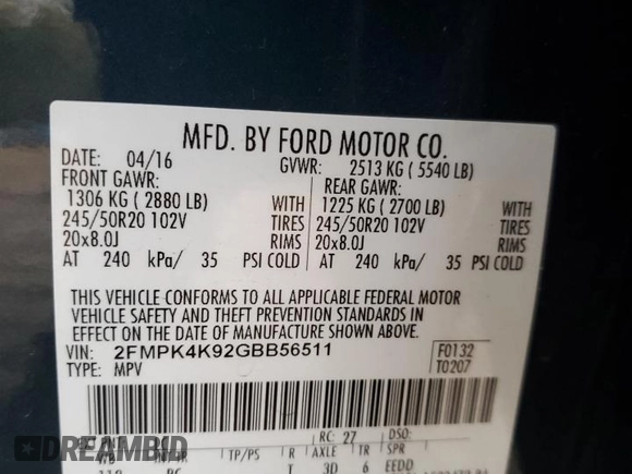 2016 Ford Edge Titanium with VIN 2FMPK4K92GBB56511, listed as a Copart auction lot 85654534 with 78,072 mi miles and Salvage Title. Bid and sale history available at carsss.com. Image 14.