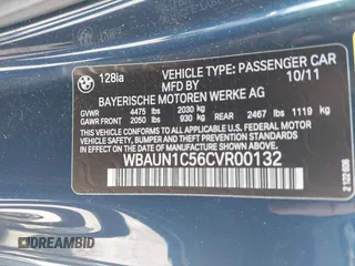 2012 BMW 1 Series 128i with VIN WBAUN1C56CVR00132, listed as a IAAI auction lot 42387792 with 122,741 mi miles and . Bid and sale history available at DreamBid. Image 9.
