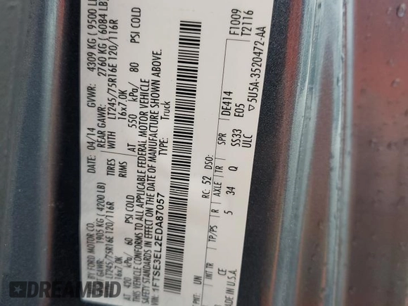 2014 Ford Econoline Cargo Commercial with VIN 1FTSE3EL2EDA87057, listed as a Copart auction lot 83419404 with Not Provided miles and Clean Title. Bid and sale history available at carsss.com. Image 13.