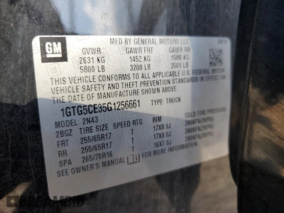 2016 GMC Canyon 2WD SLE with VIN 1GTG5CE35G1256661, listed as a Copart auction lot 82244644 with 104,496 mi miles and Clean Title. Bid and sale history available at carsss.com. Image 12.