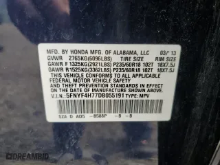 2013 Honda Pilot EX-L with VIN 5FNYF4H77DB055191, listed as a Copart auction lot 49885265 with 123,179 mi miles and Salvage Title. Bid and sale history available at carsss.com. Image 13.
