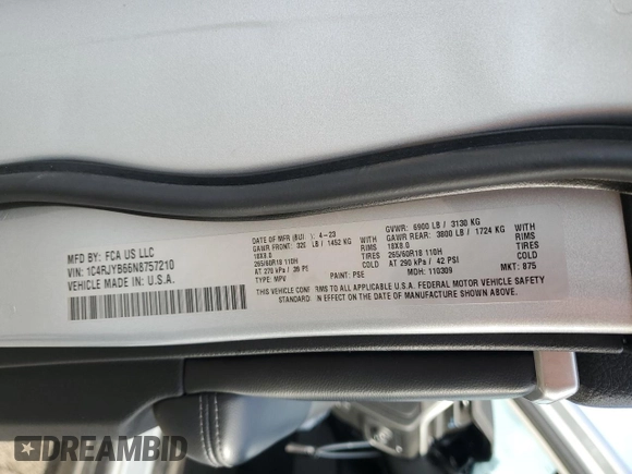 2022 Jeep Grand Cherokee with VIN 1C4RJYB66N8757210, listed as a Copart auction lot 50092995 with 11,087 mi miles and Salvage title. Bid and sale history available at DreamBid. Image 13.