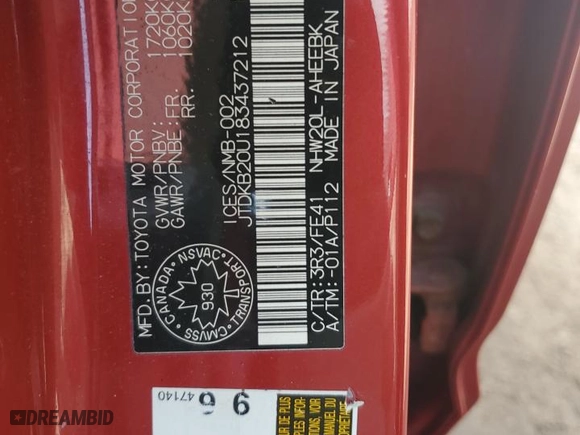 2008 Toyota Prius with VIN JTDKB20U183437212, listed as a Copart auction lot 48011905 with 281,714 mi miles and Clean Title. Bid and sale history available at carsss.com. Image 12.