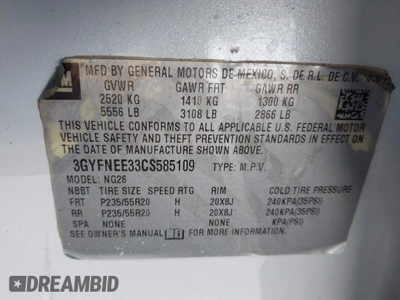 2012 Cadillac SRX Performance Collection с VIN 3GYFNEE33CS585109, выставлен на аукционе IAAI как лот 41657155 с пробегом 155 013 миль миль и . История ставок и продаж доступна на DreamBid. Изображение 9.