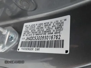 2006 Acura RSX Type-S Leather with VIN JH4DC53006S016762, listed as a IAAI auction lot 41781442 with Not Provided miles. Bid and sale history available at carsss.com. Image 9.
