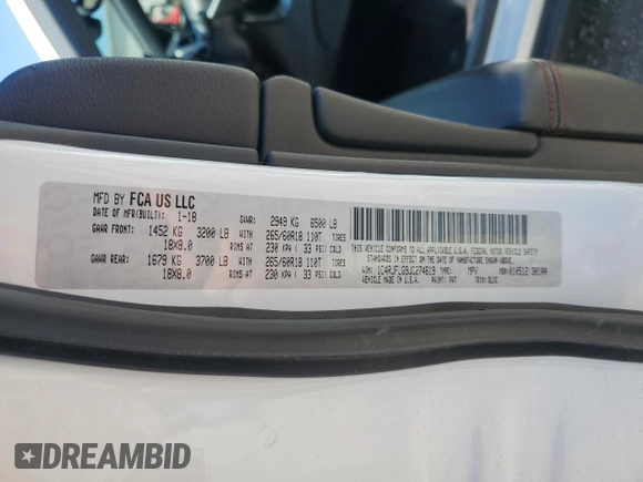 2018 Jeep Grand Cherokee Trailhawk with VIN 1C4RJFLG9JC274619, listed as a Copart auction lot 50354745 with 104,581 mi miles and Salvage title. Bid and sale history available at DreamBid. Image 14.