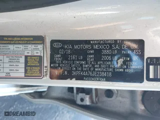 2018 Kia Forte LX with VIN 3KPFK4A76JE238418, listed as a IAAI auction lot 41772966 with 67,956 mi miles. Bid and sale history available at carsss.com. Image 9.