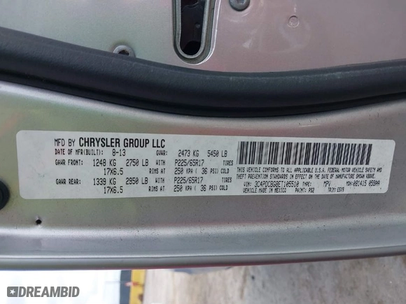 2014 Dodge Journey SXT with VIN 3C4PDCBG8ET105510, listed as a IAAI auction lot 41910515 with 80,217 mi miles. Bid and sale history available at carsss.com. Image 9.