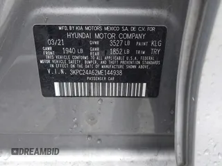 2021 Hyundai Accent SE with VIN 3KPC24A62ME144938, listed as a IAAI auction lot 41548682 with 50,967 mi miles. Bid and sale history available at carsss.com. Image 9.