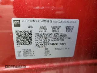 2022 Chevrolet Blazer RS with VIN 3GNKBERS4NS119021, listed as a Copart auction lot 52615455 with 60,684 mi miles and Salvage title. Bid and sale history available at DreamBid. Image 12.