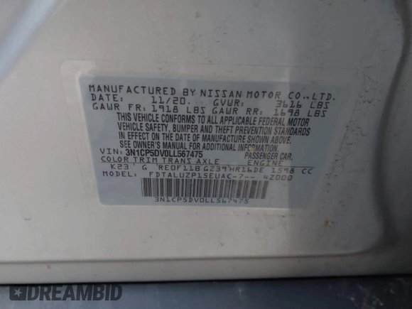 2020 Nissan Kicks SR z VIN 3N1CP5DV0LL567475, wystawiony jako IAAI lot #41437058 z przebiegiem 46 286 mil mil oraz . Historia ofert i sprzedaży dostępna na DreamBid. Obrazek 9.