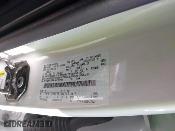 2018 Ford F-150 XL with VIN 1FTEW1EP9JKF26133, listed as a IAAI auction lot 42062779 with 119,518 mi miles. Bid and sale history available at carsss.com. Image 9.