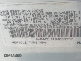 2006 Mitsubishi Montero Limited z VIN JA4MW51S16J003757, wystawiony jako IAAI lot #41683143 z przebiegiem 246 618 mil mil oraz . Historia ofert i sprzedaży dostępna na DreamBid. Obrazek 9.