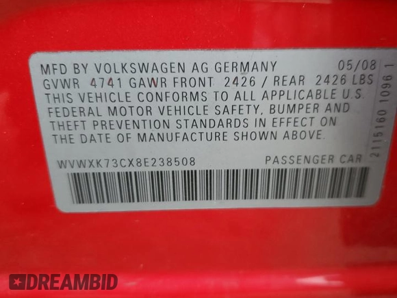 2008 Volkswagen Passat z VIN WVWXK73CX8E238508, wystawiony jako Copart lot #45810975 z przebiegiem 199 870 mil mil oraz Szkoda całkowita • Salvage title. Historia ofert i sprzedaży dostępna na DreamBid. Obrazek 14.