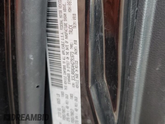 2017 Ram 1500 Tradesman with VIN 3C6JR6AG4HG791673, listed as a Copart auction lot 55655095 with 189,169 mi miles and Salvage title. Bid and sale history available at DreamBid. Image 12.