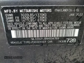 2022 Mitsubishi Mirage ES z VIN ML32AUHJ8NH004769, wystawiony jako Copart lot #49185545 z przebiegiem 82 629 mil mil oraz Szkoda całkowita • Salvage title. Historia ofert i sprzedaży dostępna na DreamBid. Obrazek 12.