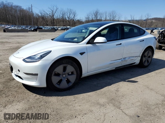 2022 Tesla Model 3 with VIN 5YJ3E1EA2NF121501, listed as a Copart auction lot 52408345 with 0 mi miles and Salvage Title. Bid and sale history available at carsss.com. Image 1.