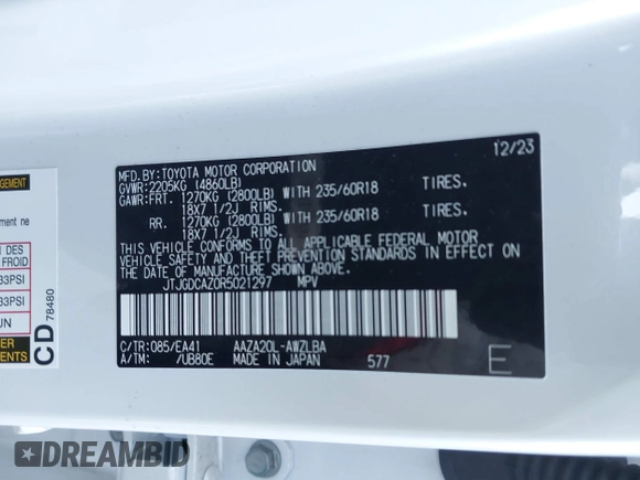2024 Lexus NX 250 Premium with VIN JTJGDCAZ0R5021297, listed as a IAAI auction lot 40973448 with 6,601 mi miles and . Bid and sale history available at DreamBid. Image 9.