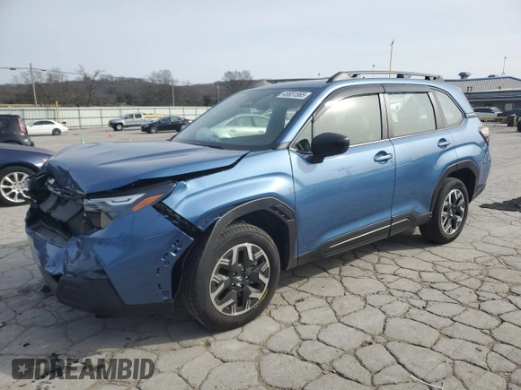 2025 Subaru Forester z VIN JF2SLDACXSH497631, wystawiony jako Copart lot #45651565 z przebiegiem 653 mil mil oraz Szkoda całkowita • Salvage title. Historia ofert i sprzedaży dostępna na DreamBid. Obrazek 1.