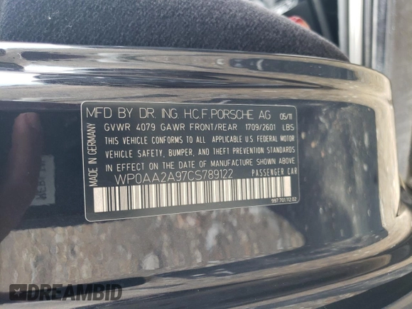 2012 Porsche 911 991 Carrera with VIN WP0AA2A97CS789122, listed as a Copart auction lot 63076204 with Not Provided miles and Salvage Title. Bid and sale history available at DreamBid. Image 12.