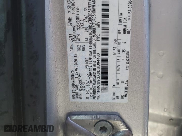 2013 Ford Escape SE z VIN 1FMCU9GX8DUD94480, wystawiony jako Copart lot #44066495 z przebiegiem 174 047 mil mil oraz Szkoda całkowita • Salvage title. Historia ofert i sprzedaży dostępna na DreamBid. Obrazek 13.