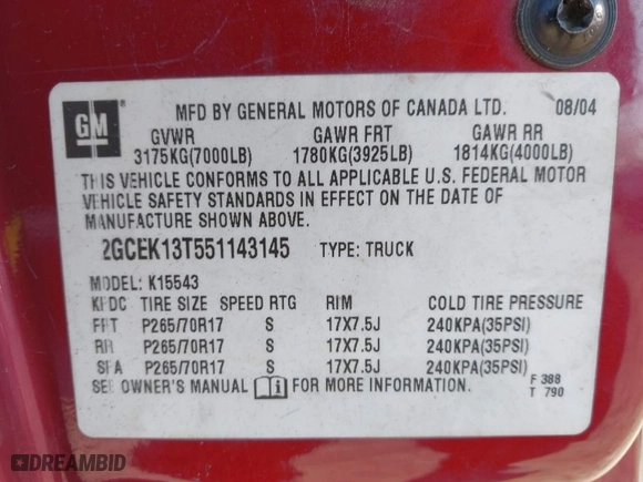 2005 Chevrolet Silverado 1500 LS with VIN 2GCEK13T551143145, listed as a IAAI auction lot 41775791 with 181,147 mi miles. Bid and sale history available at carsss.com. Image 9.
