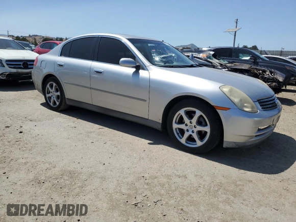 2003 Infiniti G35 w/Leather with VIN JNKCV51E03M001439, listed as a Copart auction lot 59347455 with 123,084 mi miles and Salvage title. Bid and sale history available at DreamBid. Image 4.
