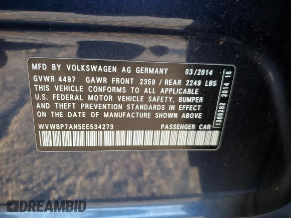 2014 Volkswagen CC R-Line with VIN WVWBP7AN5EE534273, listed as a Copart auction lot 81482754 with 50,669 mi miles and Salvage Title. Bid and sale history available at carsss.com. Image 12.