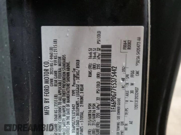 2014 Ford Fusion S with VIN 1FA6P0G77E5375442, listed as a Copart auction lot 47485475 with 175,718 mi miles and Clean Title. Bid and sale history available at DreamBid. Image 12.