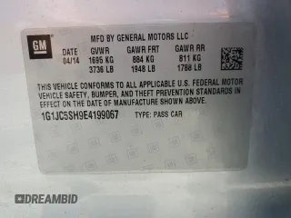 2014 Chevrolet Sonic LT z VIN 1G1JC5SH9E4199067, wystawiony jako Copart lot #61065235 z przebiegiem Nie podano mil oraz Szkoda całkowita • Salvage title. Historia ofert i sprzedaży dostępna na DreamBid. Obrazek 12.