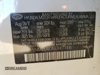 2018 Hyundai Santa Fe 2.0T с VIN 5NMZU4LA6JH077416, выставлен на аукционе Copart как лот 44680115 с пробегом 73 430 миль миль и Списание • Salvage title. История ставок и продаж доступна на DreamBid. Изображение 13.