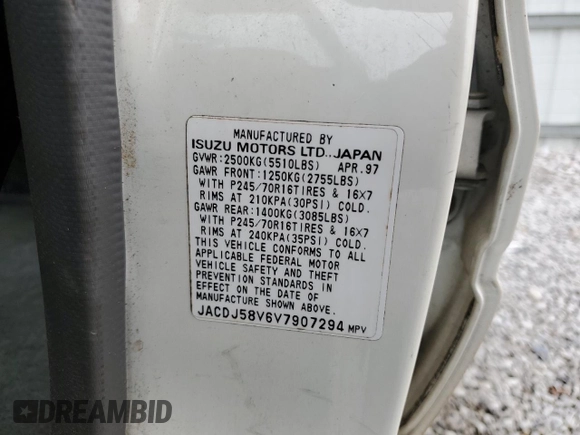 1997 Isuzu Trooper с VIN JACDJ58V6V7907294, выставлен на аукционе Copart как лот 56701575 с пробегом 218 644 миль миль и Списание • Salvage title. История ставок и продаж доступна на DreamBid. Изображение 13.