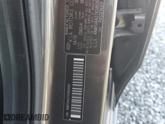 2010 Kia Forte EX with VIN KNAFU4A27A5860680, listed as a Copart auction lot 67848114 with 184,779 mi miles and Salvage Title. Bid and sale history available at carsss.com. Image 12.