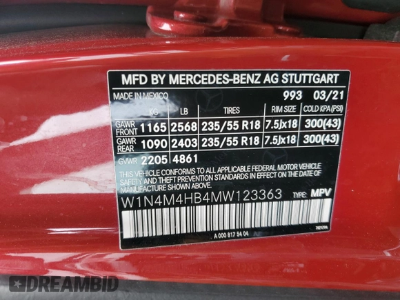 2021 Mercedes-Benz GLB 250 z VIN W1N4M4HB4MW123363, wystawiony jako Copart lot #51812965 z przebiegiem 32 355 mil mil oraz Szkoda całkowita • Salvage title. Historia ofert i sprzedaży dostępna na DreamBid. Obrazek 13.