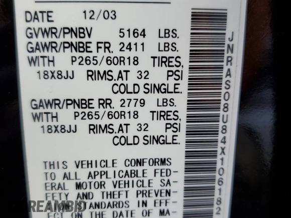 2004 Infiniti FX35 with VIN JNRAS08U84X106182, listed as a Copart auction lot 77893884 with 175,817 mi miles and Salvage Title. Bid and sale history available at carsss.com. Image 12.