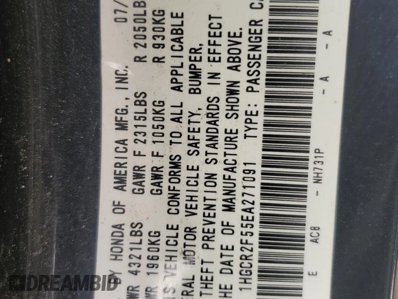 2014 Honda Accord Sport with VIN 1HGCR2F55EA271091, listed as a Copart auction lot 44629425 with 133,161 mi miles and Salvage Title. Bid and sale history available at DreamBid. Image 12.