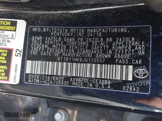2018 Toyota Camry LE with VIN 4T1B11HK9JU115557, listed as a IAAI auction lot 42087452 with 185,752 mi miles. Bid and sale history available at carsss.com. Image 9.
