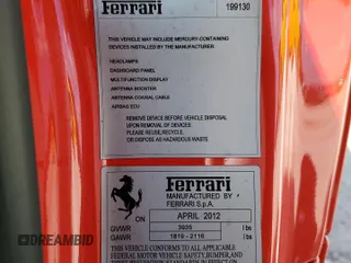 2012 Ferrari 458 Italia z VIN ZFF67NFA4C0188546, wystawiony jako Copart lot #73706794 z przebiegiem Nie podano mil oraz Szkody całkowita. Historia ofert i sprzedaży dostępna na DreamBid. Obrazek 13.