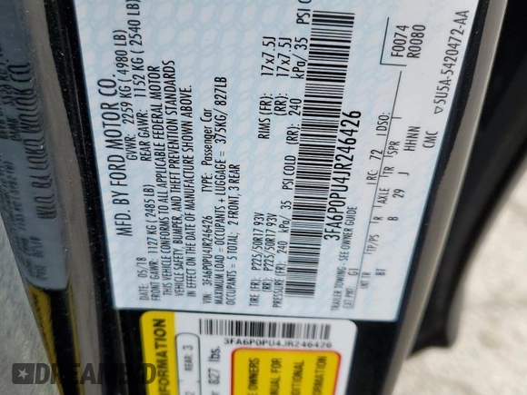 2018 Ford Fusion Energi SE with VIN 3FA6P0PU4JR246426, listed as a Copart auction lot 50419785 with 69,719 mi miles and Salvage Title. Bid and sale history available at carsss.com. Image 12.