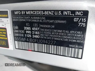 2015 Mercedes-Benz C 300 z VIN 55SWF4JB0FU094227, wystawiony jako IAAI lot #41043240 z przebiegiem 99 337 mil mil oraz . Historia ofert i sprzedaży dostępna na DreamBid. Obrazek 9.