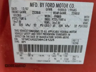 2008 Ford Escape XLS with VIN 1FMCU02Z08KC81225, listed as a Copart auction lot 59711755 with 201,951 mi miles and Salvage title. Bid and sale history available at DreamBid. Image 13.