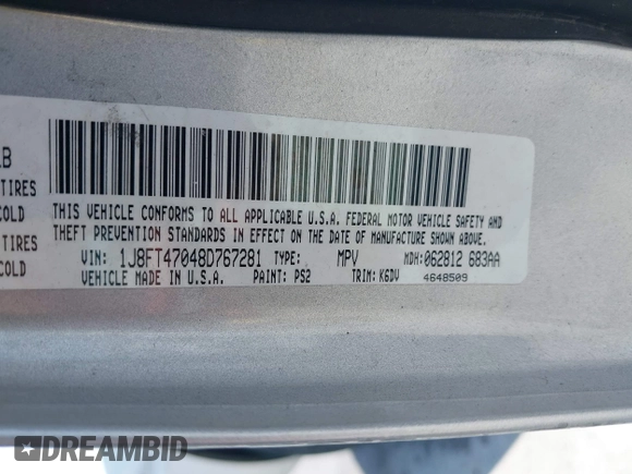 2008 Jeep Compass Sport with VIN 1J8FT47048D767281, listed as a IAAI auction lot 42010343 with 164,734 mi miles. Bid and sale history available at carsss.com. Image 9.
