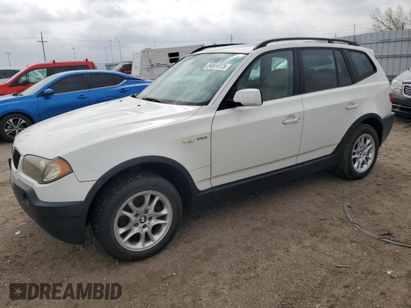 2004 BMW X3 2.5i with VIN WBXPA73424WB24749, listed as a Copart auction lot 54554075 with 166,954 mi miles and Clean Title. Bid and sale history available at DreamBid. Image 1.