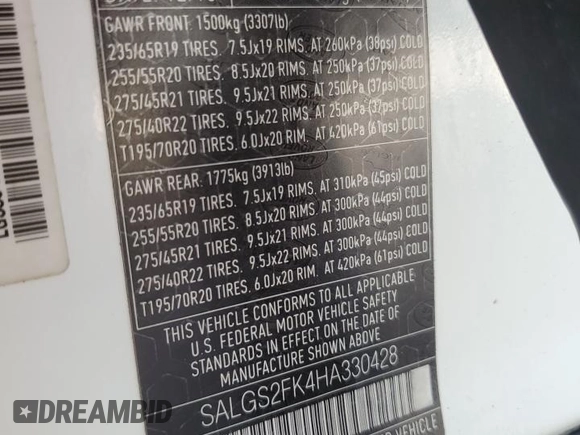 2017 Land Rover Range Rover HSE z VIN SALGS2FK4HA330428, wystawiony jako Copart lot #44933065 z przebiegiem 133 225 mil mil oraz Szkoda całkowita • Salvage title. Historia ofert i sprzedaży dostępna na DreamBid. Obrazek 14.