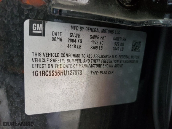 2017 Chevrolet Volt LT with VIN 1G1RC6S56HU127973, listed as a Copart auction lot 53730515 with 104,422 mi miles and Clean Title. Bid and sale history available at carsss.com. Image 12.