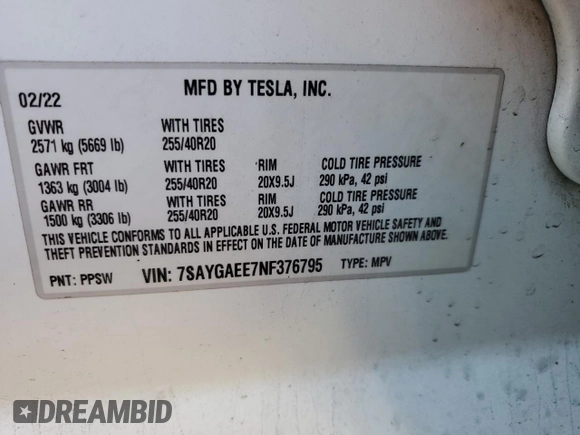 2022 Tesla Model Y Long Range with VIN 7SAYGAEE7NF376795, listed as a Copart auction lot 55113135 with 66,796 mi miles and Salvage Title. Bid and sale history available at carsss.com. Image 13.