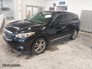 2013 Infiniti JX35 with VIN 5N1AL0MN2DC326268, listed as a IAAI auction lot 41971851 with 164,381 mi miles. Bid and sale history available at carsss.com. Image 2.