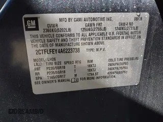 2010 GMC Terrain SLT-1 with VIN 2CTFLFEY4A6223738, listed as a IAAI auction lot 42081102 with 176,038 mi miles and . Bid and sale history available at carsss.com. Image 9.