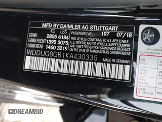 2019 Mercedes-Benz S 560 with VIN WDDUG8GB1KA430335, listed as a IAAI auction lot 41750716 with 32,468 mi miles and . Bid and sale history available at DreamBid. Image 9.