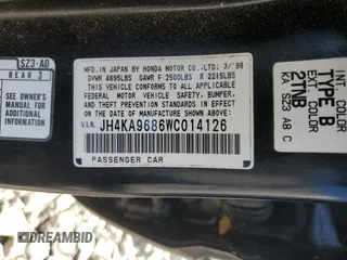 1998 Acura RL Special Edition with VIN JH4KA9686WC014126, listed as a Copart auction lot 83271484 with 0 mi miles and Salvage Title. Bid and sale history available at carsss.com. Image 12.